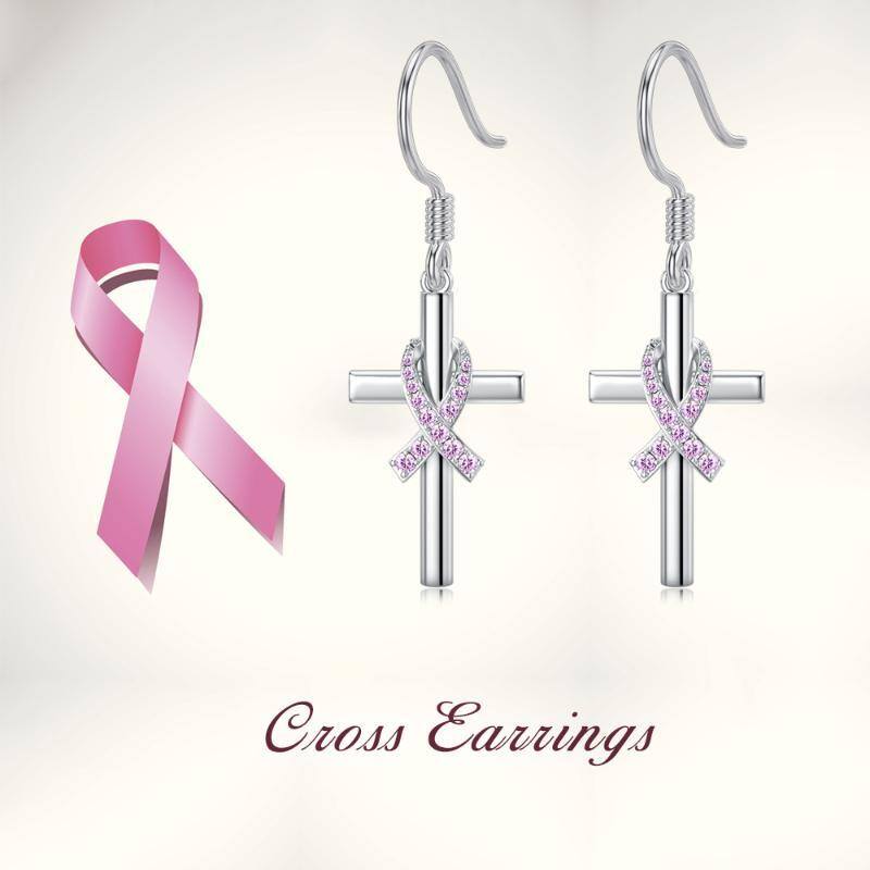 Pendants d'oreilles en argent sterling avec zircon cubique pour le cancer du sein et la cr-4