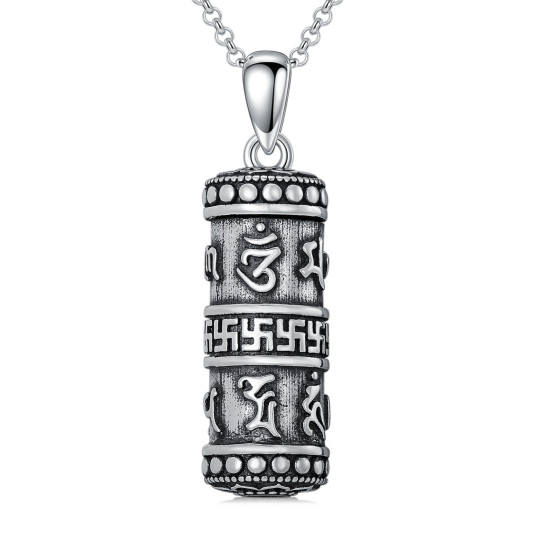 Collana di urna buddista in argento sterling con ruota di preghiera per le ceneri