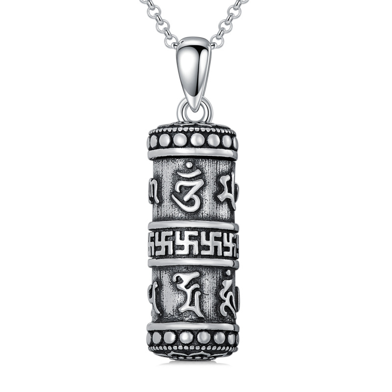 Collier d'urne pour cendres en argent sterling avec moulin à prières bouddhiste-1