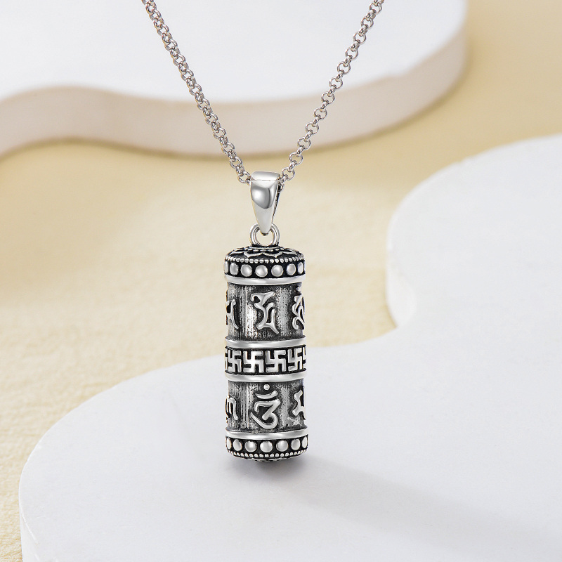 Collier d'urne pour cendres en argent sterling avec moulin à prières bouddhiste-3
