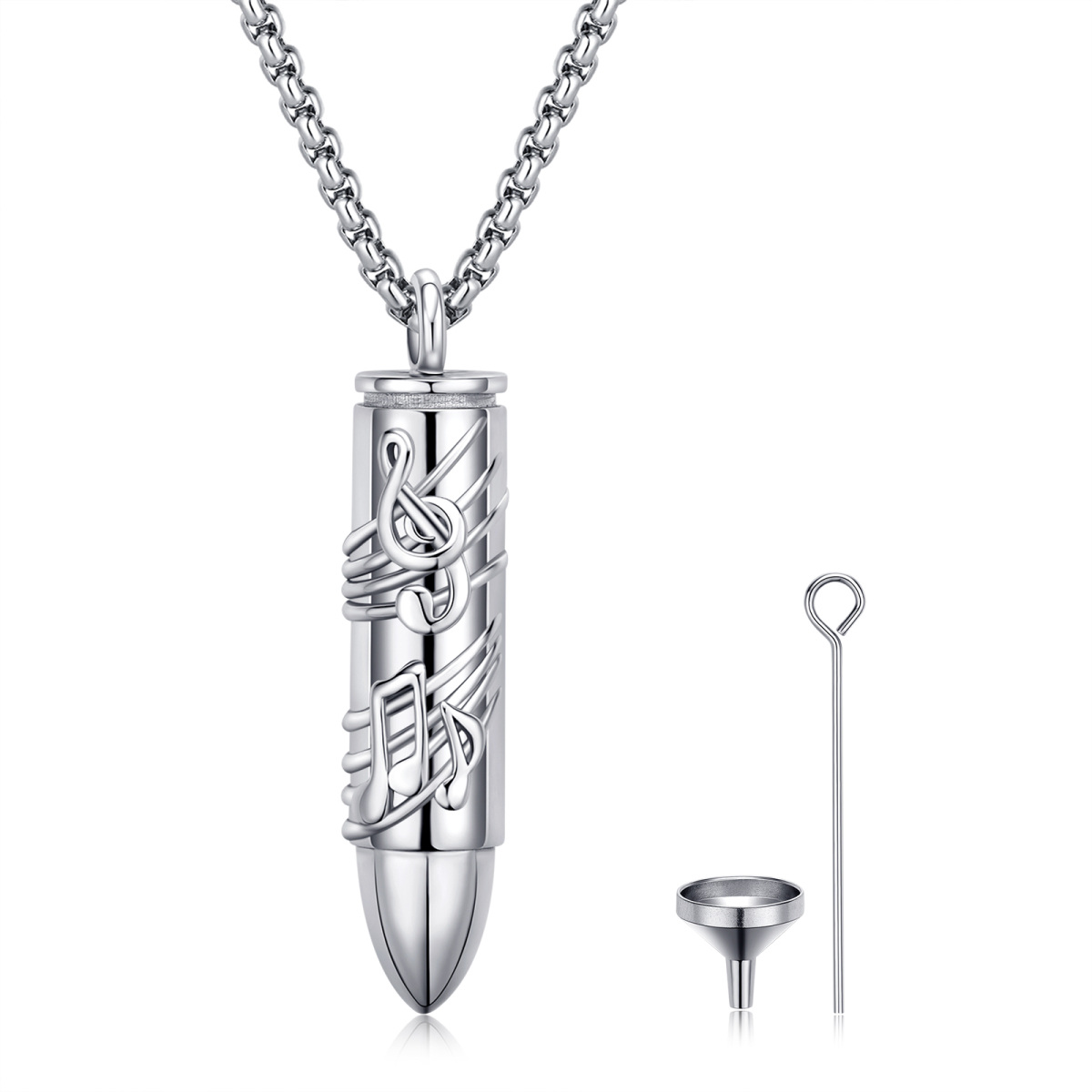 Sterling Silver Bullet & Music Symbol Urn Necklace for Ashes-1