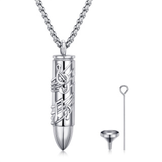 Sterling Silver Bullet & Music Symbol Urn Necklace for Ashes-48