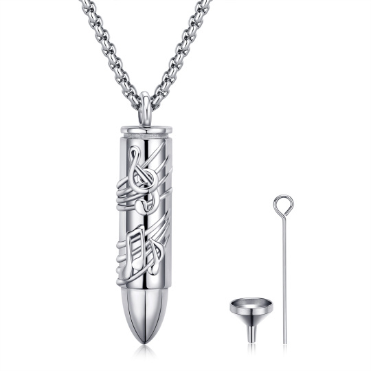 Sterling Silver Bullet & Music Symbol Urn Necklace for Ashes