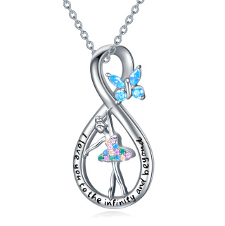 Sterling Silver Cubic Zirconia Butterfly & Ballet Dancer Pendant Necklace-13