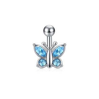 Sterling Silver Cubic Zirconia Butterfly Belly Button Ring-5