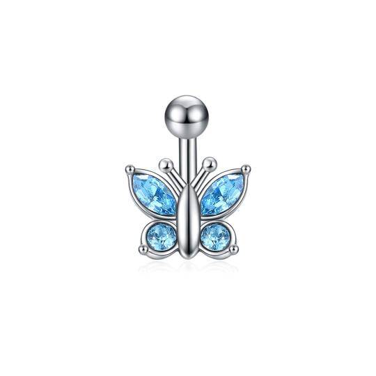 Sterling Silver Cubic Zirconia Butterfly Belly Button Ring