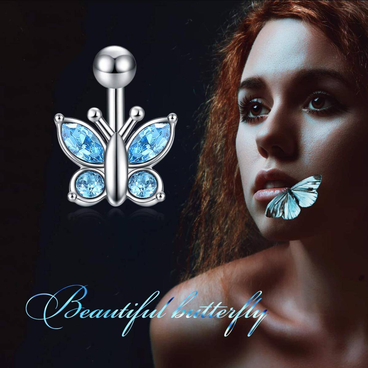 Sterling Silver Cubic Zirconia Butterfly Belly Button Ring-5