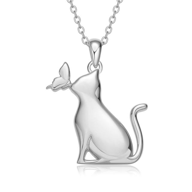 Collana in argento sterling con pendente a forma di gatto a farfalla placcato in oro giallo-1