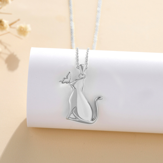 Collier en argent sterling avec pendentif papillon et chat-3