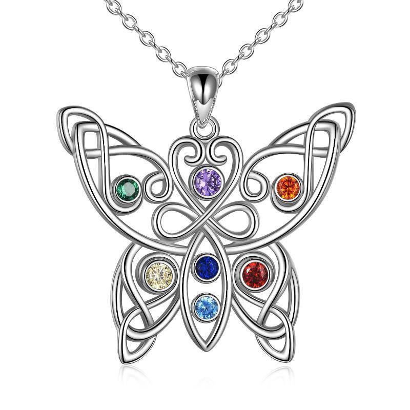 Collar de plata de ley con nudo celta y mariposa para chakras para mujer-1