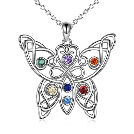 Sterling Silver Butterfly Celtic Knot Chakras Necklace for Women