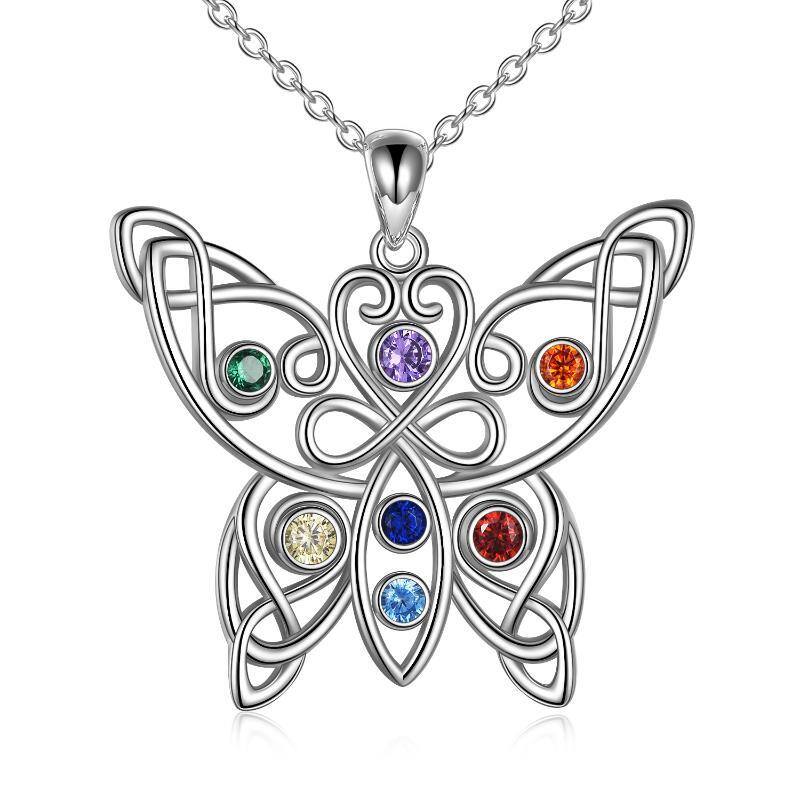 Sterling Silver Butterfly Celtic Knot Chakras Necklace for Women-1