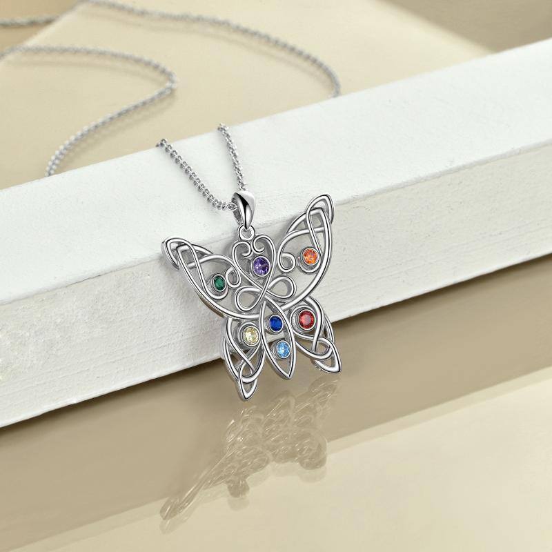 Collar de plata de ley con nudo celta y mariposa para chakras para mujer-3