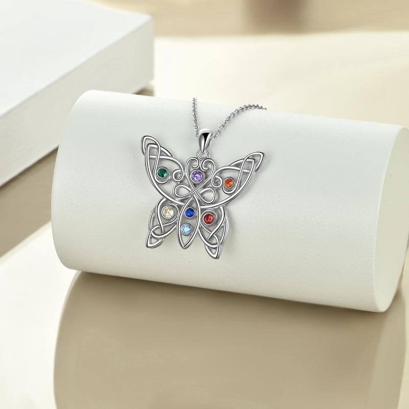 Sterling Silver Butterfly Celtic Knot Chakras Necklace for Women-4