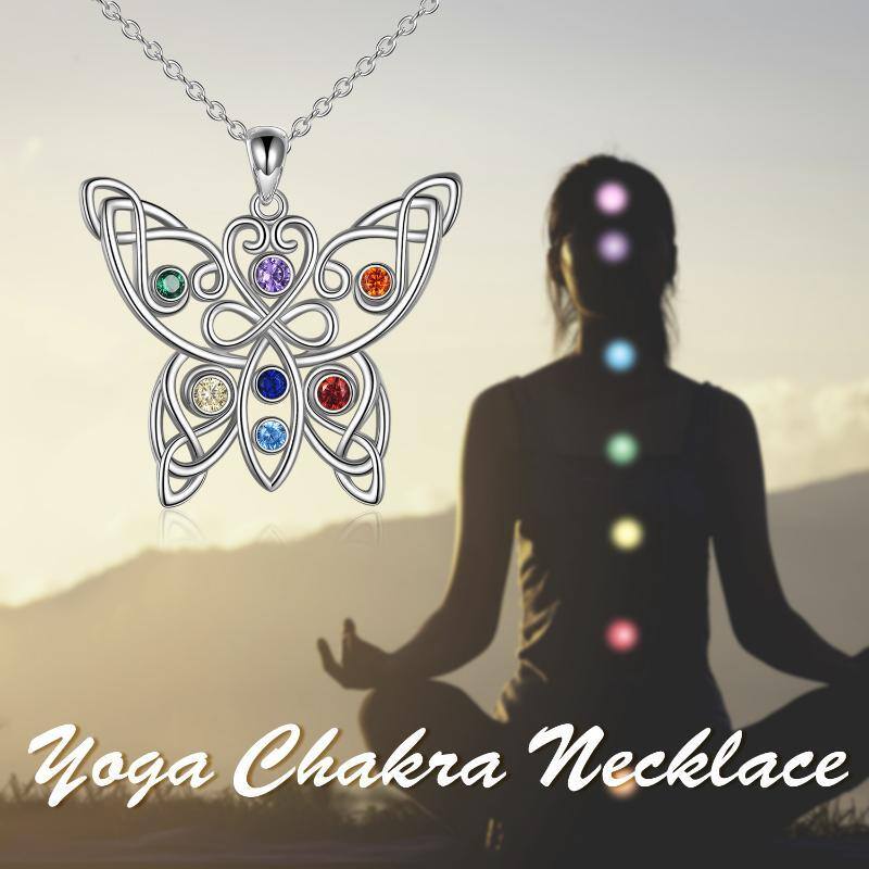 Collar de plata de ley con nudo celta y mariposa para chakras para mujer-6