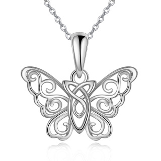 Sterling Silver Butterfly & Celtic Knot Pendant Necklace-18