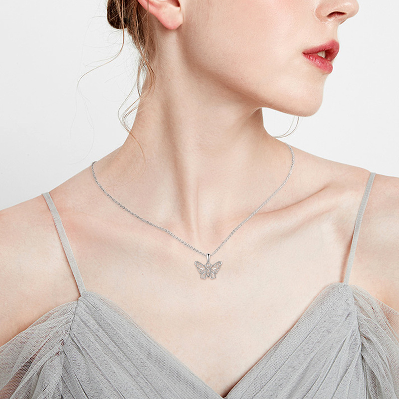 Sterling Silver Butterfly & Celtic Knot Pendant Necklace-2