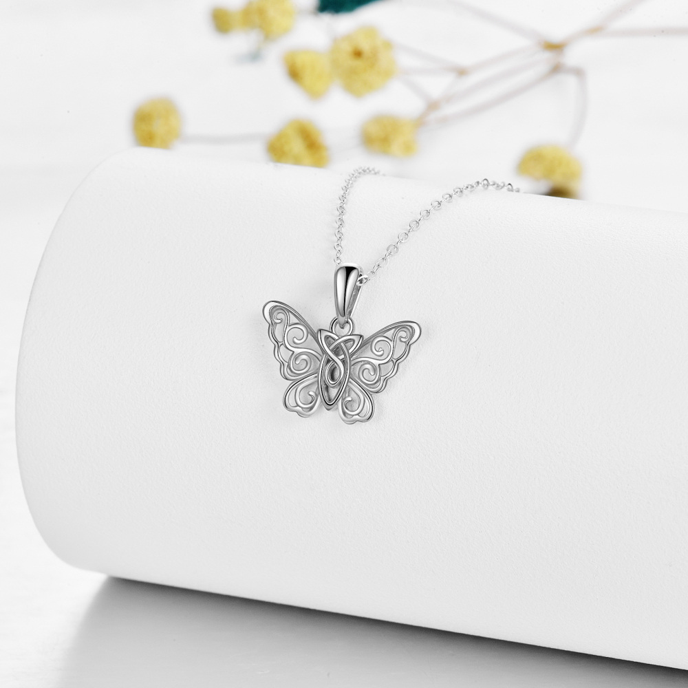 Sterling Silver Butterfly & Celtic Knot Pendant Necklace-3