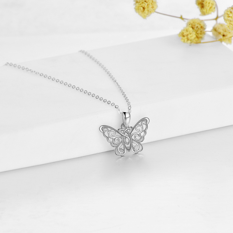 Sterling Silver Butterfly & Celtic Knot Pendant Necklace-4