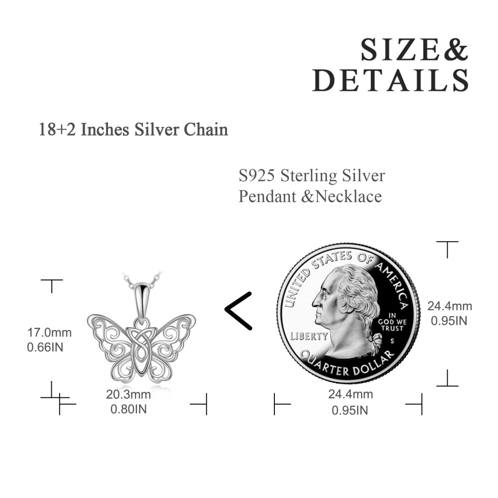Sterling Silver Butterfly & Celtic Knot Pendant Necklace-5