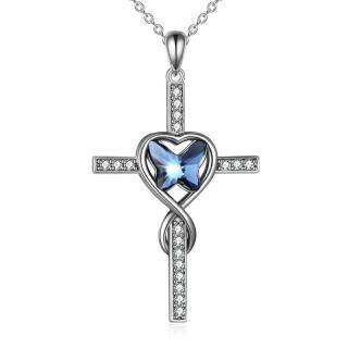 Sterling Silver Crystal Butterfly Cross Heart Pendant Necklace for Women-51