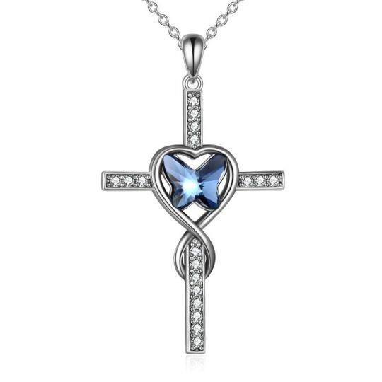 Halskette mit Schmetterlings- und Kreuz-Herz-Anhänger aus Sterlingsilber mit Kristallen für Damen