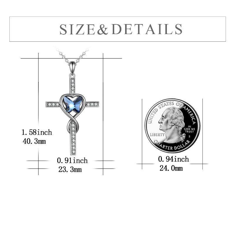 Srebrny kryształowy naszyjnik z motylem i sercem w kształcie krzyża dla kobiet-5