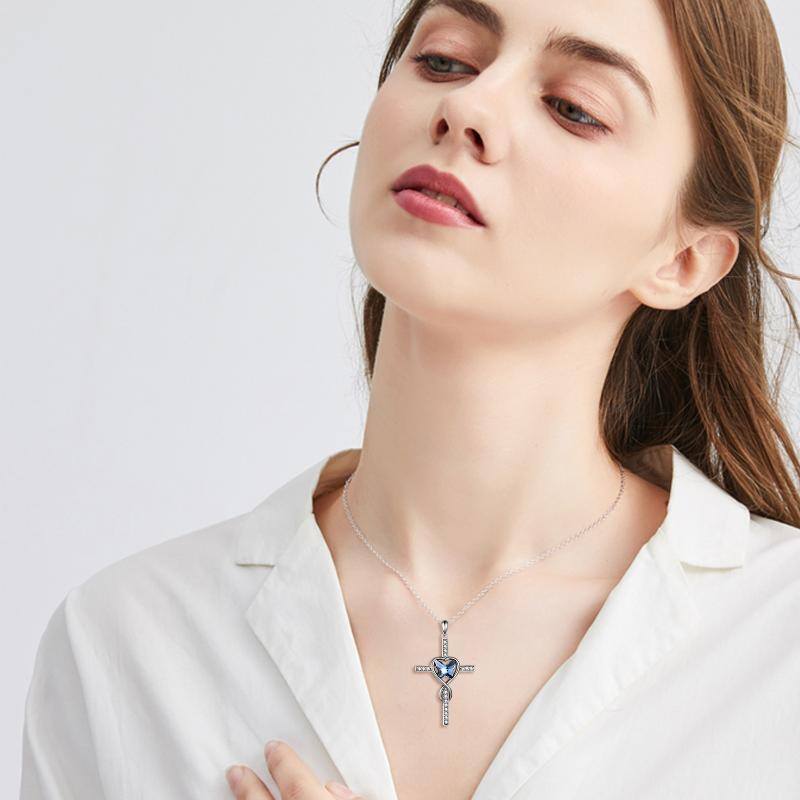 Sterling Silver Crystal Butterfly Cross Heart Pendant Necklace for Women-2