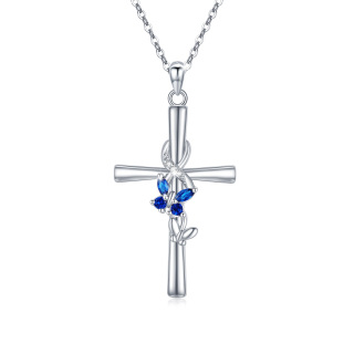 Sterling Silver Cubic Zirconia Butterfly & Cross Pendant Necklace-33