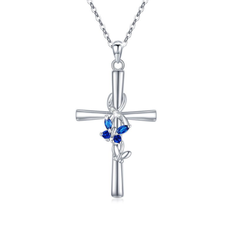 Sterling Silver Cubic Zirconia Butterfly & Cross Pendant Necklace-14
