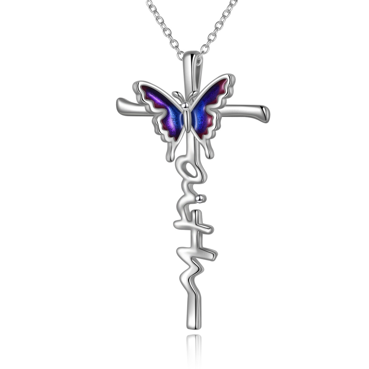 Sterling Silver Butterfly & Cross Pendant Necklace for Women-1