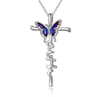 Sterling Silver Butterfly & Cross Pendant Necklace for Women-32