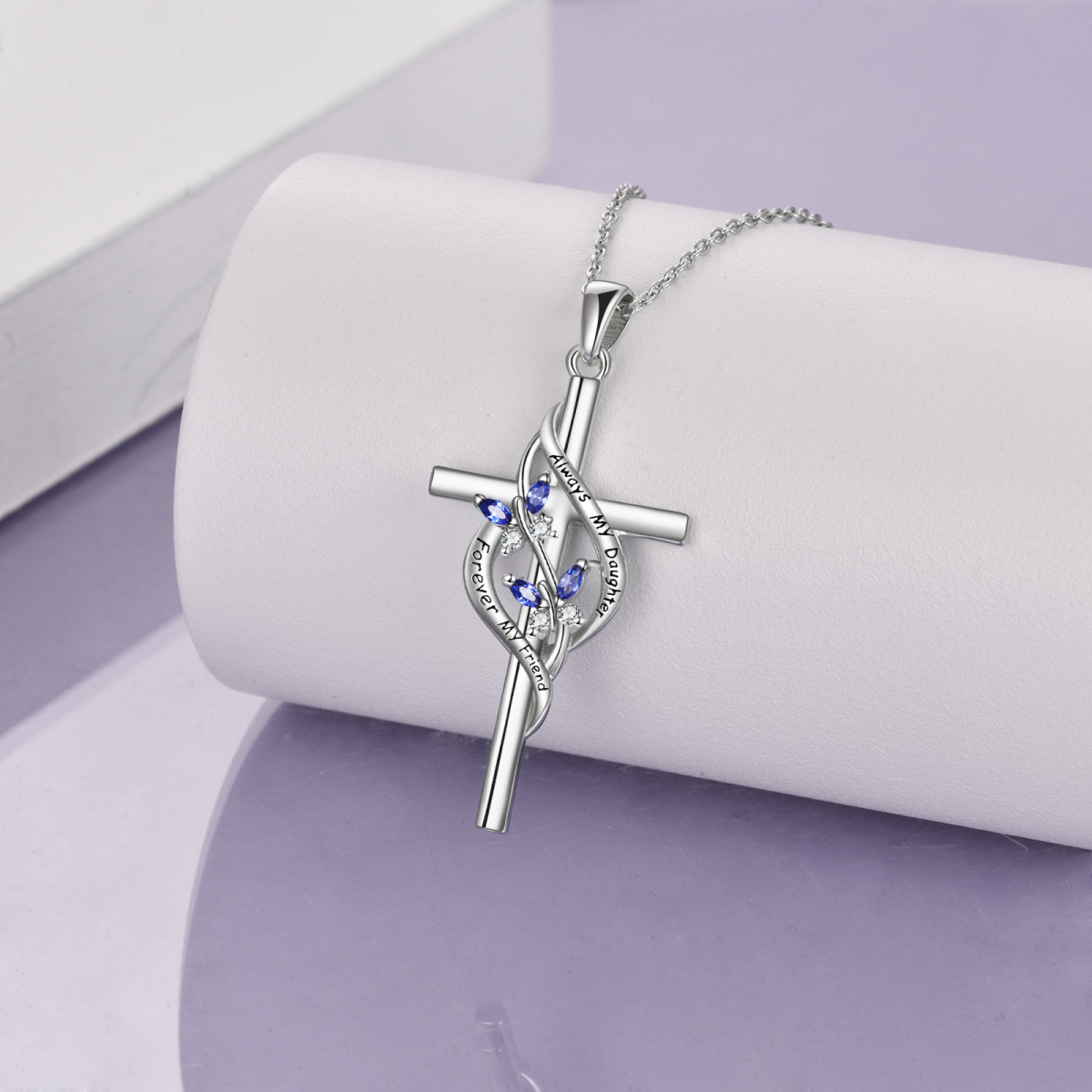 Sterling Silber Cubic Zirkonia Schmetterling & Kreuz Anhänger Halskette mit eingraviertem-3