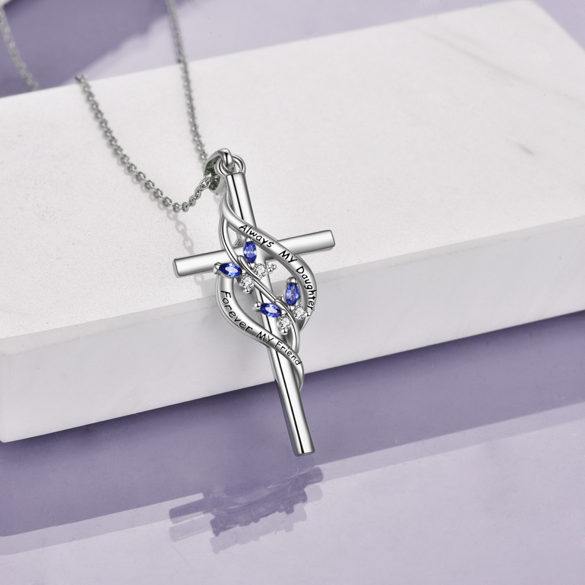 Sterling Silber Cubic Zirkonia Schmetterling & Kreuz Anhänger Halskette mit eingraviertem-4