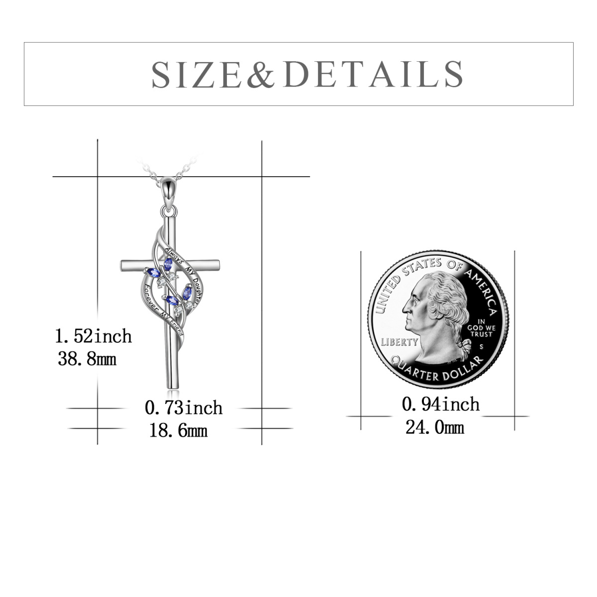 Sterling Silber Cubic Zirkonia Schmetterling & Kreuz Anhänger Halskette mit eingraviertem-5