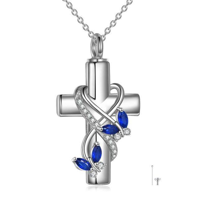 Sterling Silver Cubic Zirconia Butterfly & Cross Urn Necklace for Ashes with Engraved Word-5