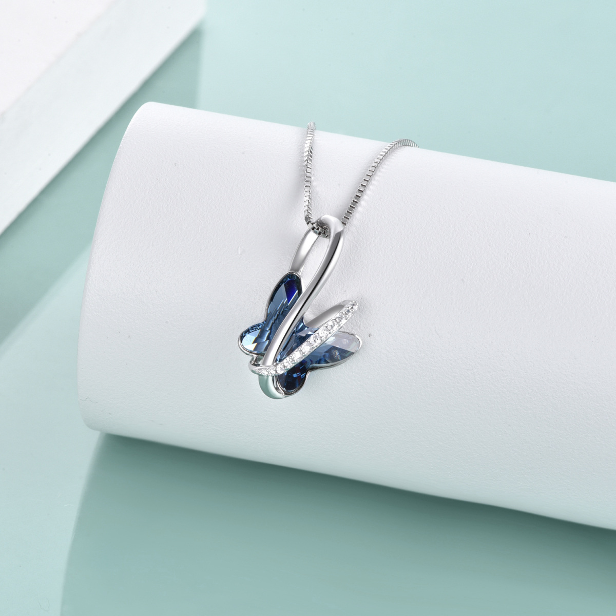 Sterling Silver Butterfly Crystal Pendant Necklace with Box Chain-3