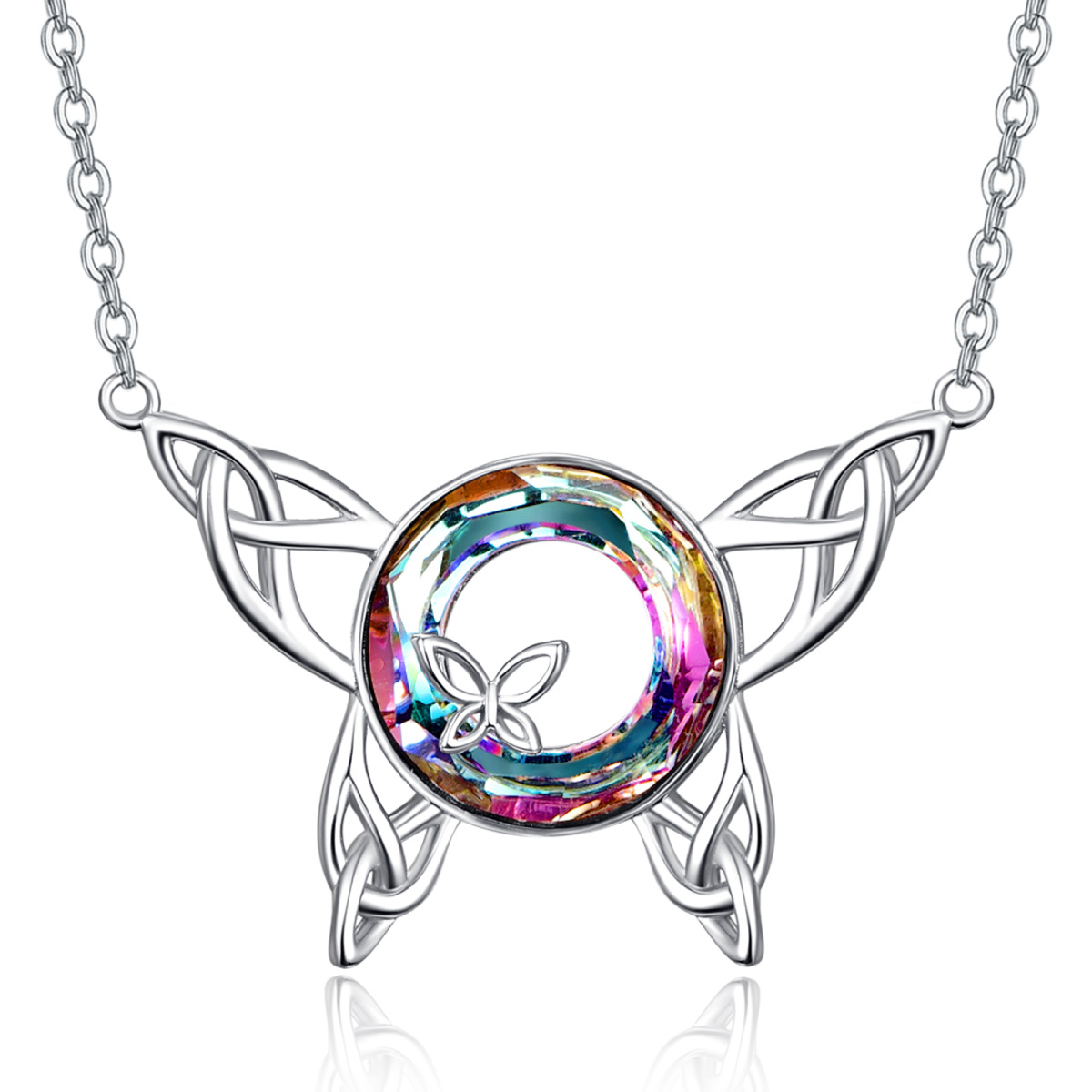 Sterling Silver Butterfly Crystal Pendant Necklace-1