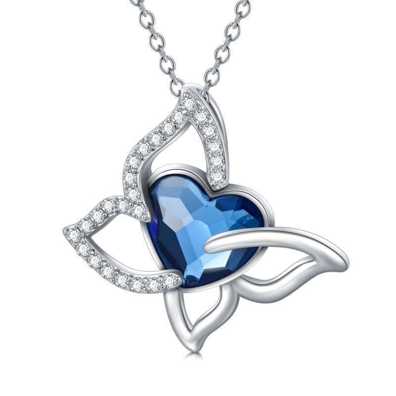 Sterling zilveren vlinder kristal hanger ketting-5