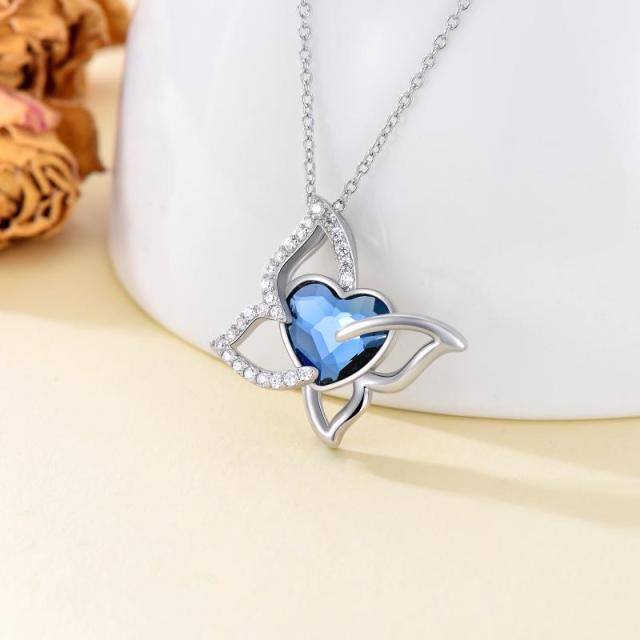 Sterling Silver Butterfly Crystal Pendant Necklace-3