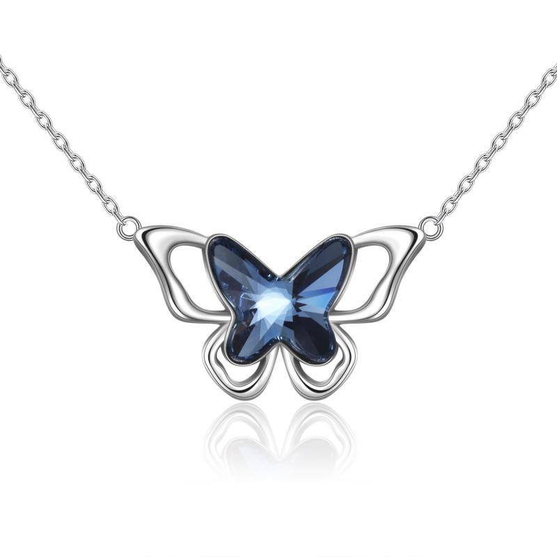 Sterling Silver Butterfly Crystal Pendant Necklace-1