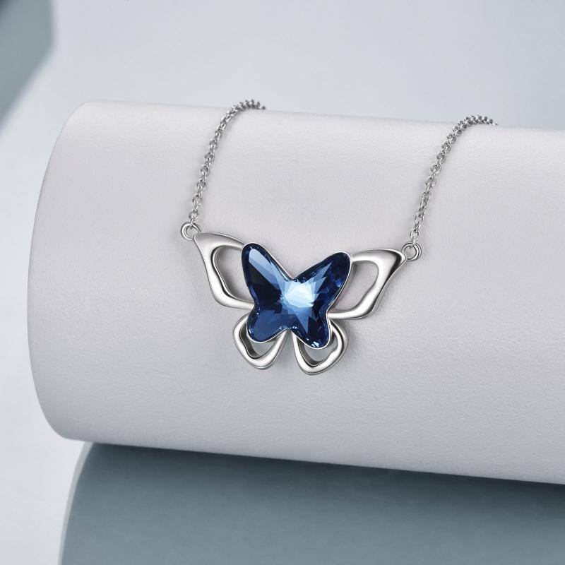 Collar Colgante Mariposa Cristal Plata de Ley-4