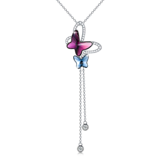 Collana con ciondolo di cristallo a forma di farfalla in argento sterling