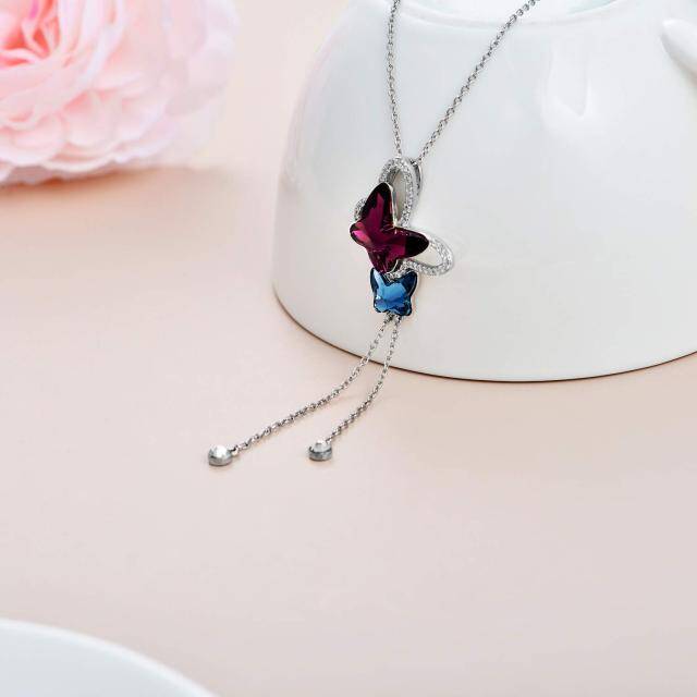 Sterling Silver Butterfly Crystal Pendant Necklace-3