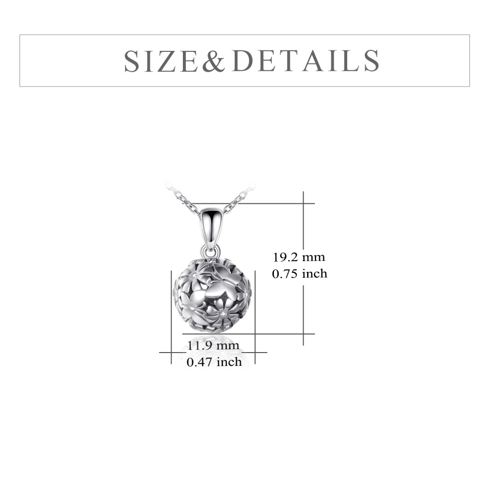 Collar de plata de ley con forma de bola y flores de mariposa para mujer-5