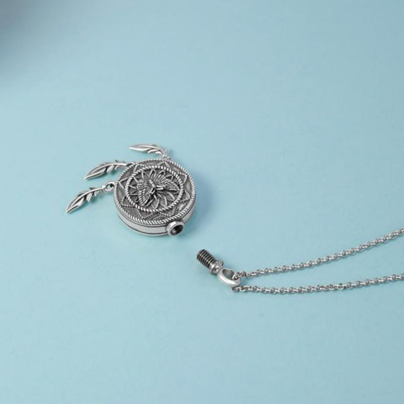 Sterling Silver Butterfly & Dream Catcher Urn Necklace for Ashes-3