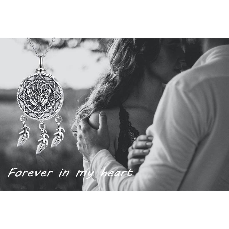Sterling Silver Butterfly & Dream Catcher Urn Necklace for Ashes-7