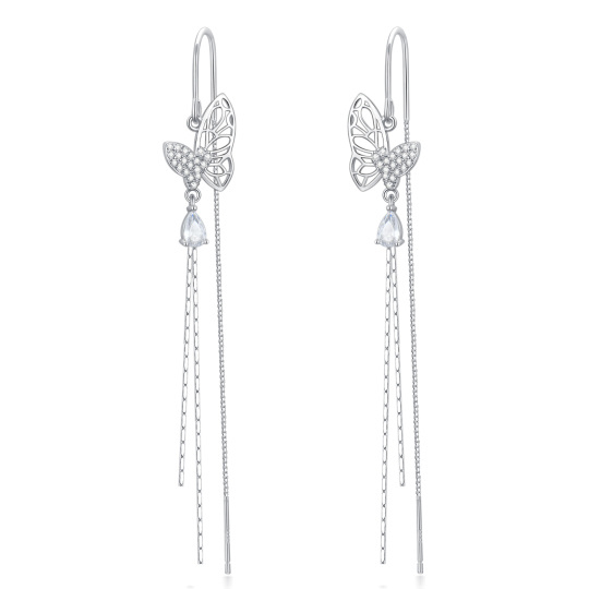 Sterling Silver Cubic Zirconia Butterfly Drop Earrings