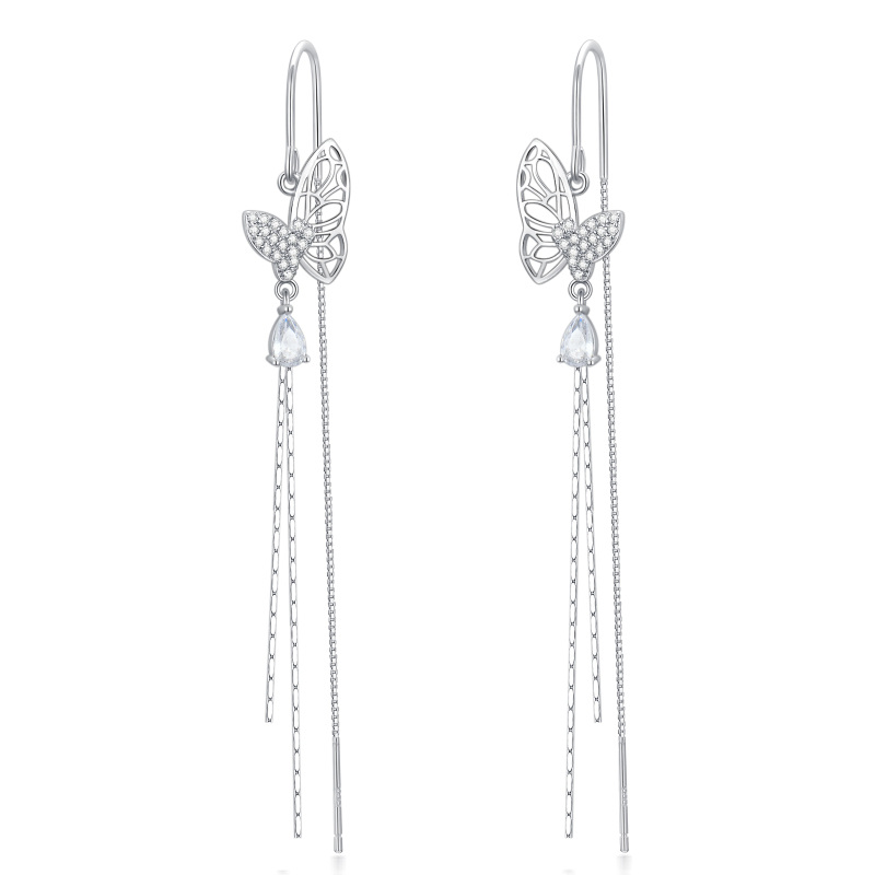 Sterling Silver Cubic Zirconia Butterfly Drop Earrings-8
