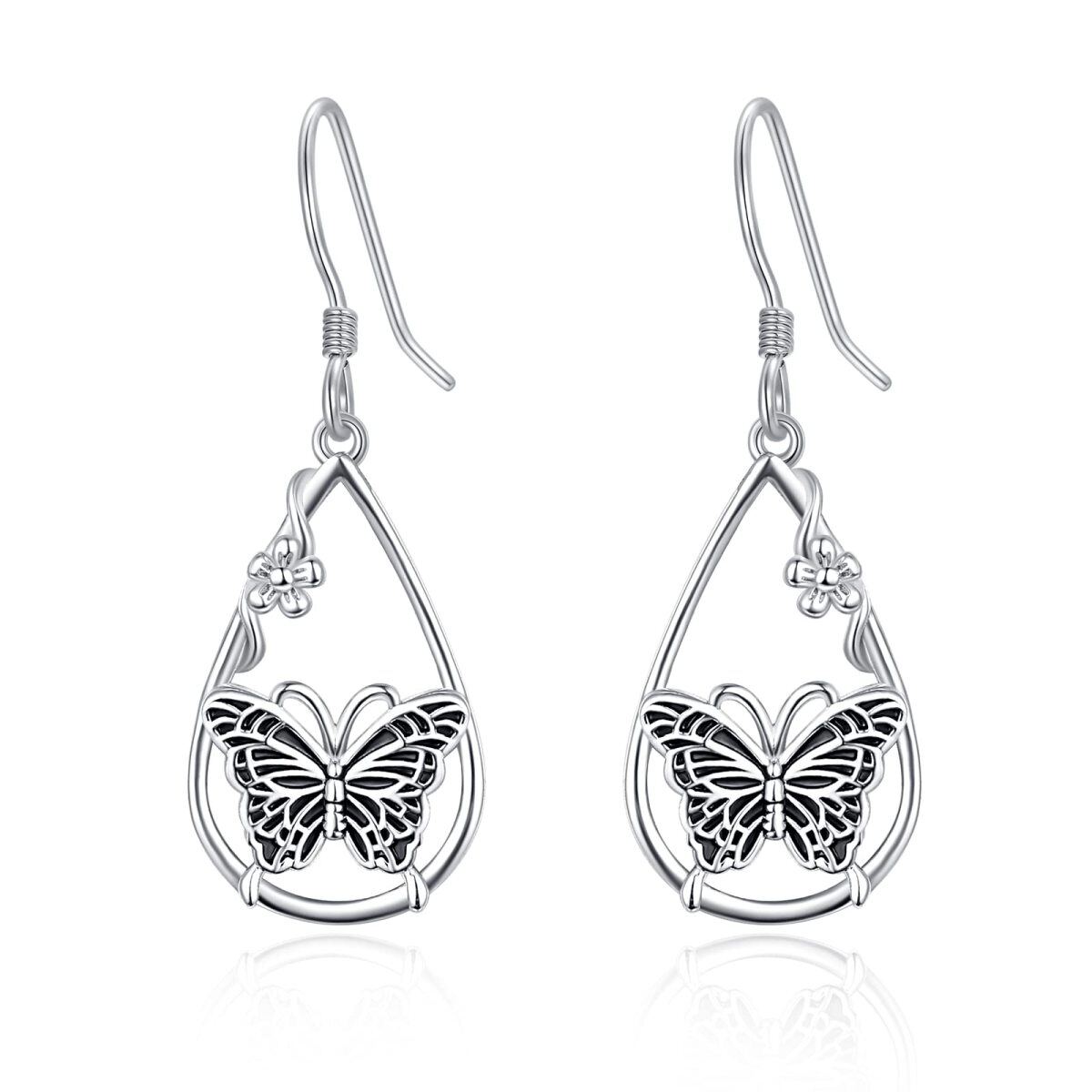 Sterling Silver Butterfly Drop Earrings for Women-1